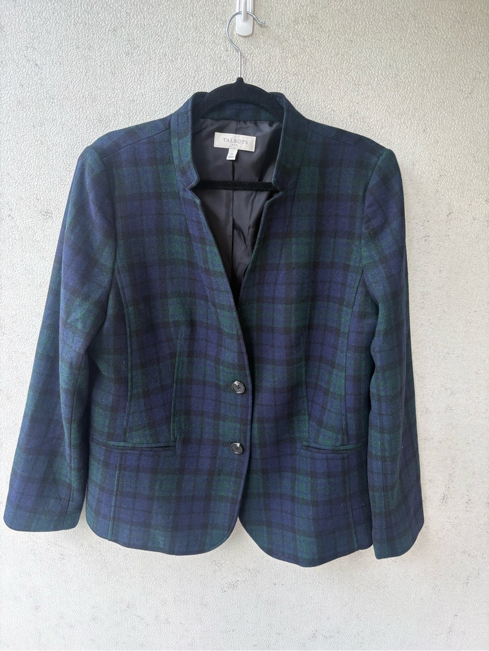 Talbots Black Watch Plaid Wool Blazer 16 Navy Green Tartan Preppy